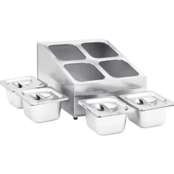 vidaXL gastronorm beholder med 4 GN 1/6-beholdere rustfrit stål - Holdere til køkkenredskaber Clearance