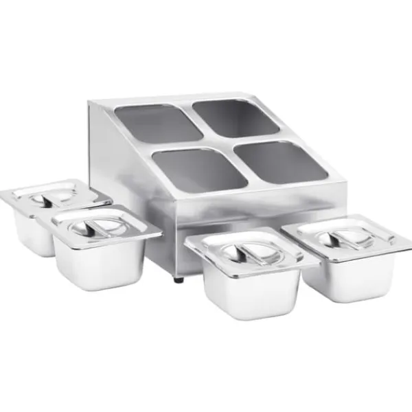 vidaXL gastronorm beholder med 4 GN 1/6-beholdere rustfrit stål - Holdere til køkkenredskaber Clearance