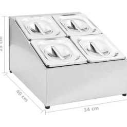vidaXL gastronorm beholder med 4 GN 1/6-beholdere rustfrit stål - Holdere til køkkenredskaber Clearance