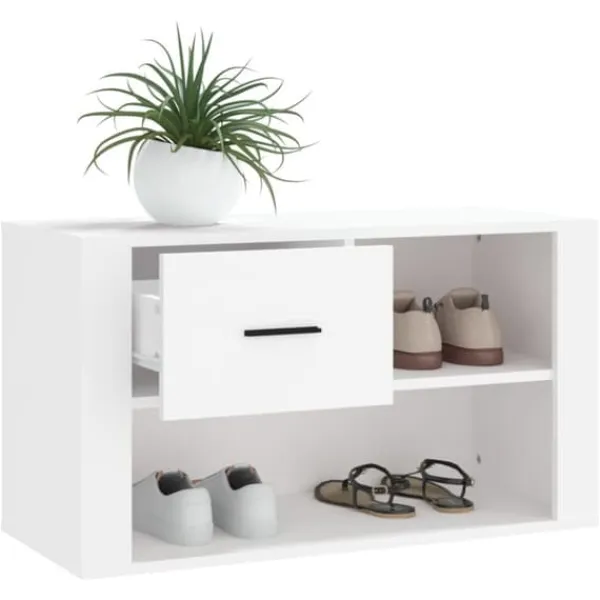 vidaXL Tøj- & Garderobeopbevaring>skoreol 80x35x45 cm konstrueret træ hvid - Skoopbevaring