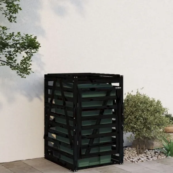 vidaXL Tilbehør Til Affaldshåndtering>skraldespandsskjuler 84x90x128,5 cm massivt fyrretræ sort - Affaldsspandsskjulere