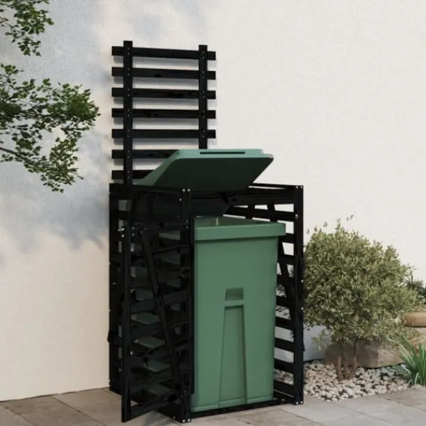 vidaXL Tilbehør Til Affaldshåndtering>skraldespandsskjuler 84x90x128,5 cm massivt fyrretræ sort - Affaldsspandsskjulere