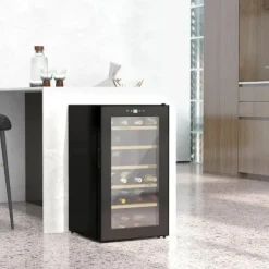 Vinkøleskabe>Vinkøleskab 24 flasker, 5–20 °C, LED, 43×45×75 cm, sort