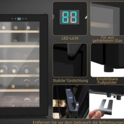 Vinkøleskab 24 flasker, 5–20 °C, LED, 43×45×75 cm, sort Clearance