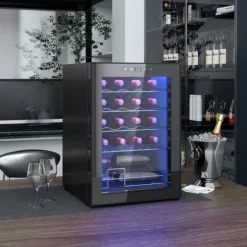 Vinkøleskabe>Vinkøleskab 20 flasker 53 L, 5–18 °C, kompressor, anti-UV glasdør, LED, sort