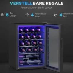 Vinkøleskab 20 flasker 53 L, 5–18 °C, kompressor, anti-UV glasdør, LED, sort