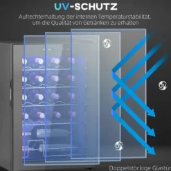 Vinkøleskab 20 flasker 53 L, 5–18 °C, kompressor, anti-UV glasdør, LED, sort