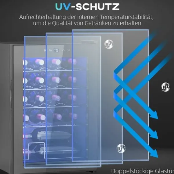 Vinkøleskab 20 flasker 53 L, 5–18 °C, kompressor, anti-UV glasdør, LED, sort