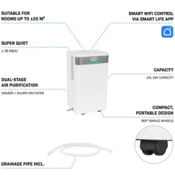 Vonroc Affugter 12L/dag | Til Rum op til 25 m² | Støjsvag & Kraftfuld | WiFi, Ionisator, Sølvionfilter, LED-display, Tørrefunktion & 2L Tank New