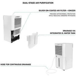 Vonroc Affugter 12L/dag | Til Rum op til 25 m² | Støjsvag & Kraftfuld | WiFi, Ionisator, Sølvionfilter, LED-display, Tørrefunktion & 2L Tank New