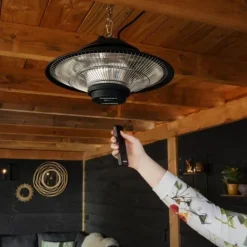 Vonroc Terrassevarmer - Albano - 1500W | Infrarød | Sort | IP44 | Til tag, veranda, parasol | Inkl. Fjernbetjening. Best