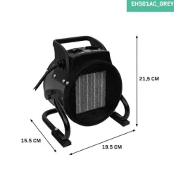 Vonroc Varmeblæser - 2000W | 20m2 - Keramisk | 3 Indstillinger | Bærbar til Bolig, Camping og Garage | Grå