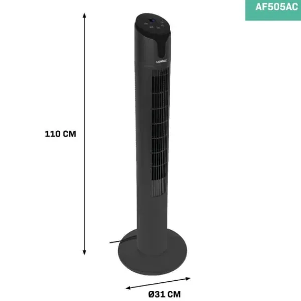Vonroc Ventilatorer>Ventilator - Tårnventilator - 110 cm | Luksus - Stilren | 3 Hastiger, Svingfunktion, Timer | Sort | Inkl. Fjernbetjening.