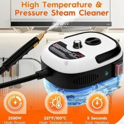 2500W damprenser håndholdt - trykdamper med 3 børstehoveder, 6 niveauer, 1000 ml vandtank Online