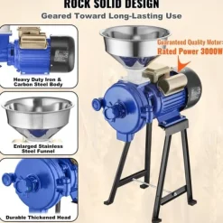 3000W elektrisk kornkværn, majshvedemel mølle, tørkværn med høj effektivitet og hurtig malingshastighed. Outlet