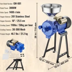 3000W elektrisk kornkværn, majshvedemel mølle, tørkværn med høj effektivitet og hurtig malingshastighed. Outlet