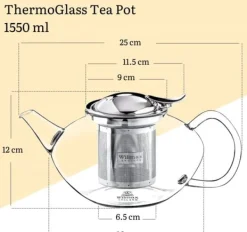 Tebryggere>Wilmax glaskande 1 550 ml – tekande med aftageligt filter og låg i rustfrit stål | drypfri, varmebestandig og opvaskemaskinesikker