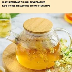 Wilmax Glaskande med tesil & bambuslåg 950 ml – varmebestandig tekande til løs te & teblomster Online