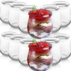 Opbevaringsdåser>12x Glaskrukker Krukker Beholdere Kopper Yoghurtkopper Desserter 200ml