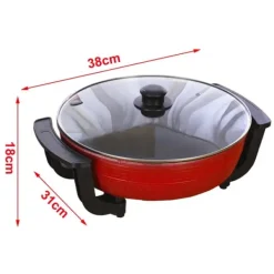 Yuanyang Hot Pot - Elektrisk hotpot-gryde - 6 L - 1300 W - Delt 2 smage - Rustfrit stål - Rød New