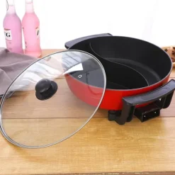 Yuanyang Hot Pot - Elektrisk hotpot-gryde - 6 L - 1300 W - Delt 2 smage - Rustfrit stål - Rød New